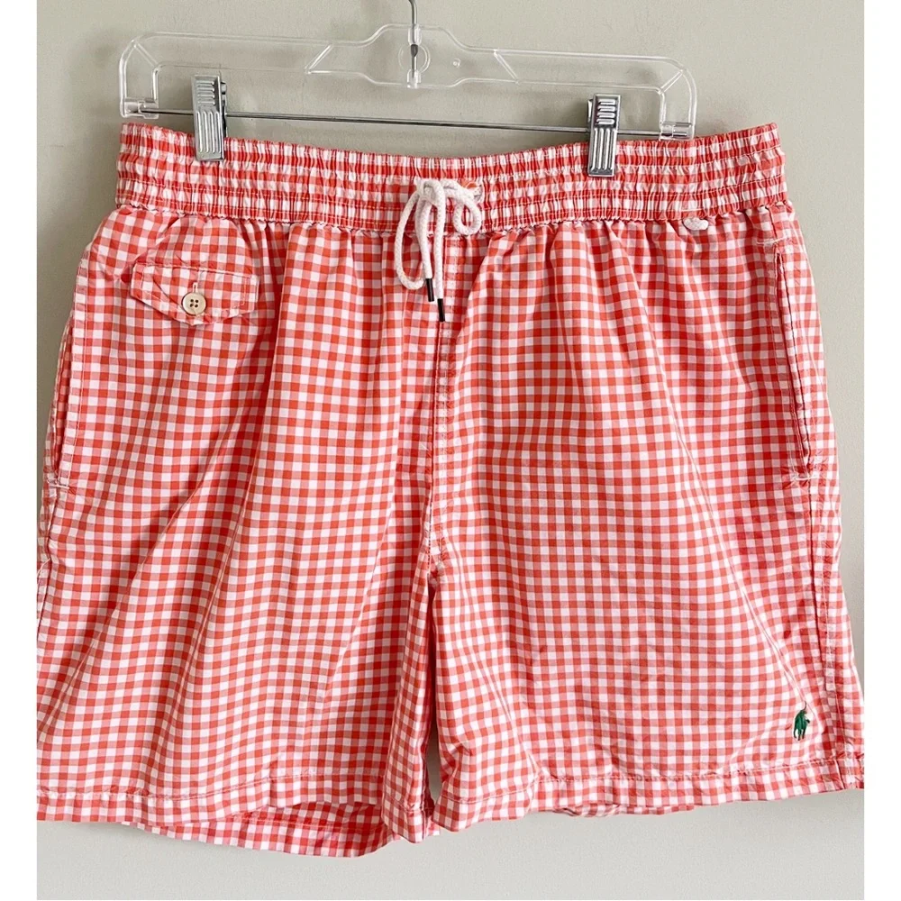 Polo RL orange gingham swim trunks sz XXL